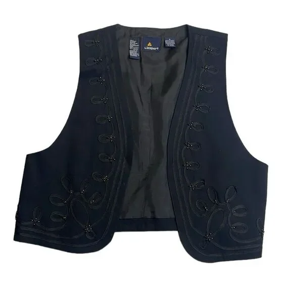90s Vintage Liz Sport black Beaded vest Small - Picture 1 of 7